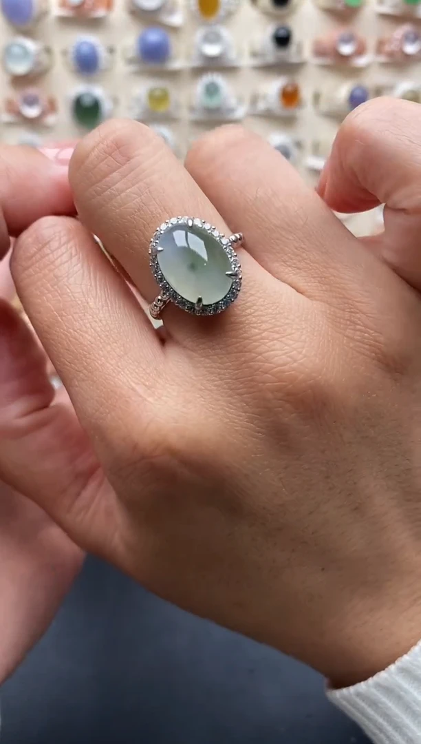 银S925镶嵌戒指翡翠缅甸翡翠  1  4+