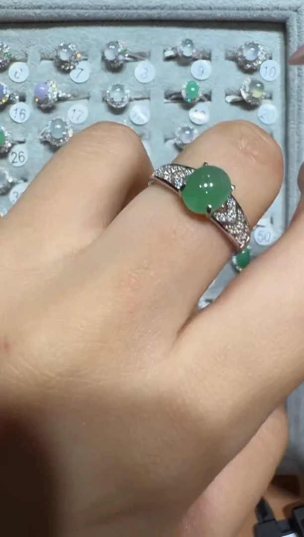 银S925镶嵌戒指翡翠925银镶翡翠戒指镶嵌190