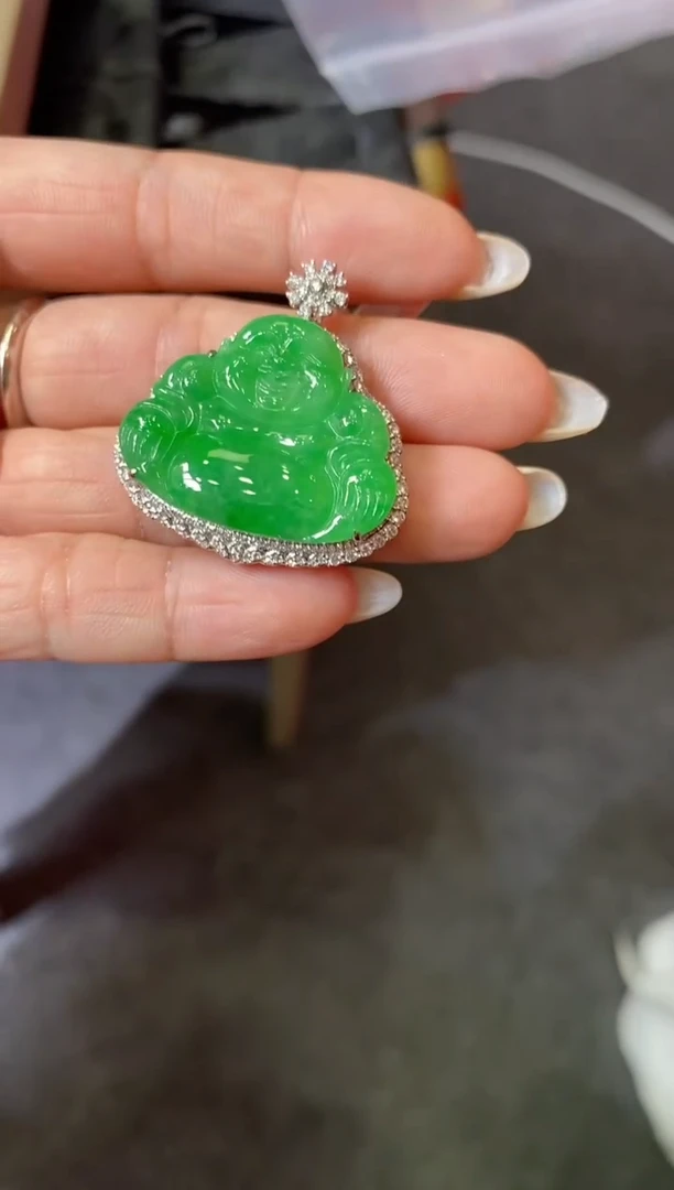 吊坠(不含链)18K金镶嵌翡翠佛公