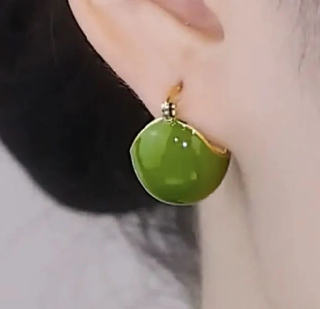 铜合金合成锆石耳饰 牛油果绿色几何气质时尚耳环23