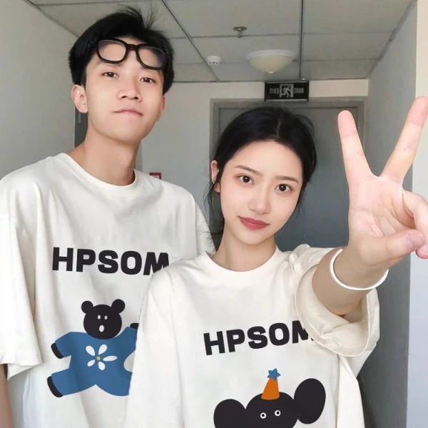 情侣装2025新款一男一女情侣短袖潮牌高级感夏季纯棉宽松休闲T恤