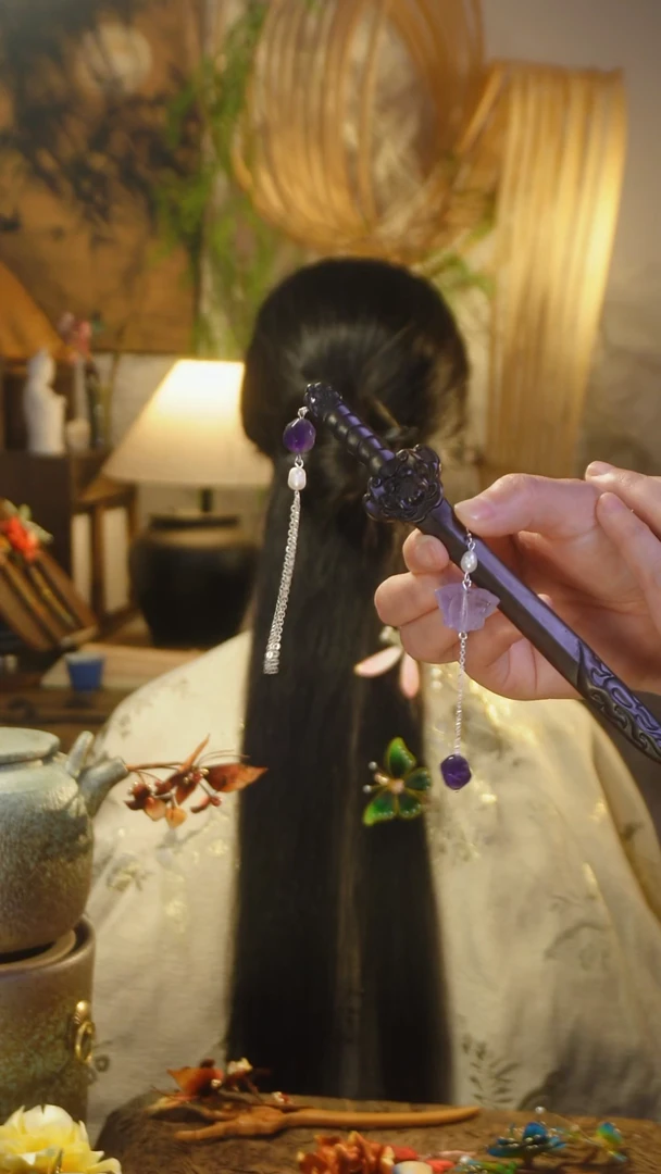 木宝剑步摇加耳环一套组合