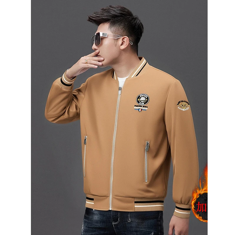 曼库帕娅外套男秋刺绣夹克潮牌加绒加厚立领棒球服大码冬季