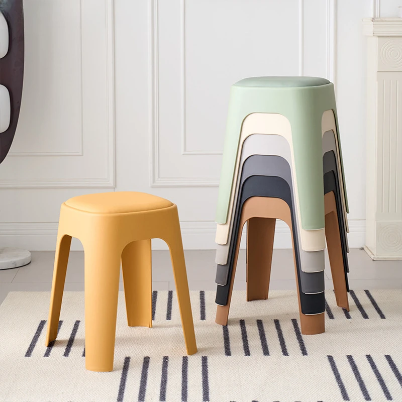 2张包邮家用方凳可叠放收纳凳餐厅吃饭凳子彩色客厅软包圆凳椅子L