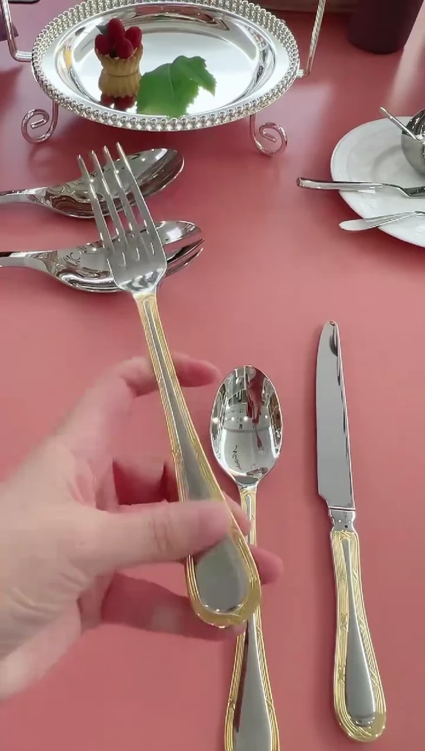 孤品特价 刀叉勺金边3件套