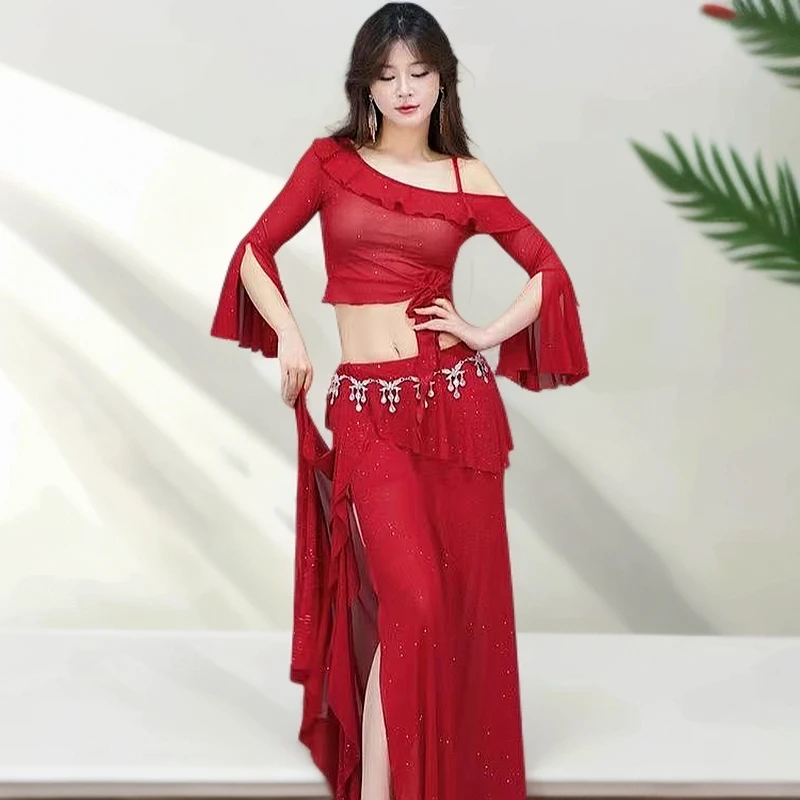 新款肚皮舞服装表演出服网纱亮片性感长裙套装东方舞练功服女夏季