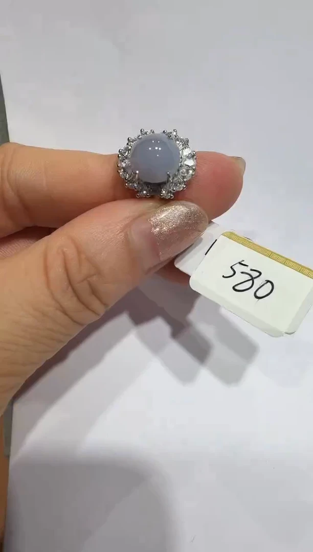 银S925镶嵌戒指翡翠925银镶翡翠戒指镶嵌