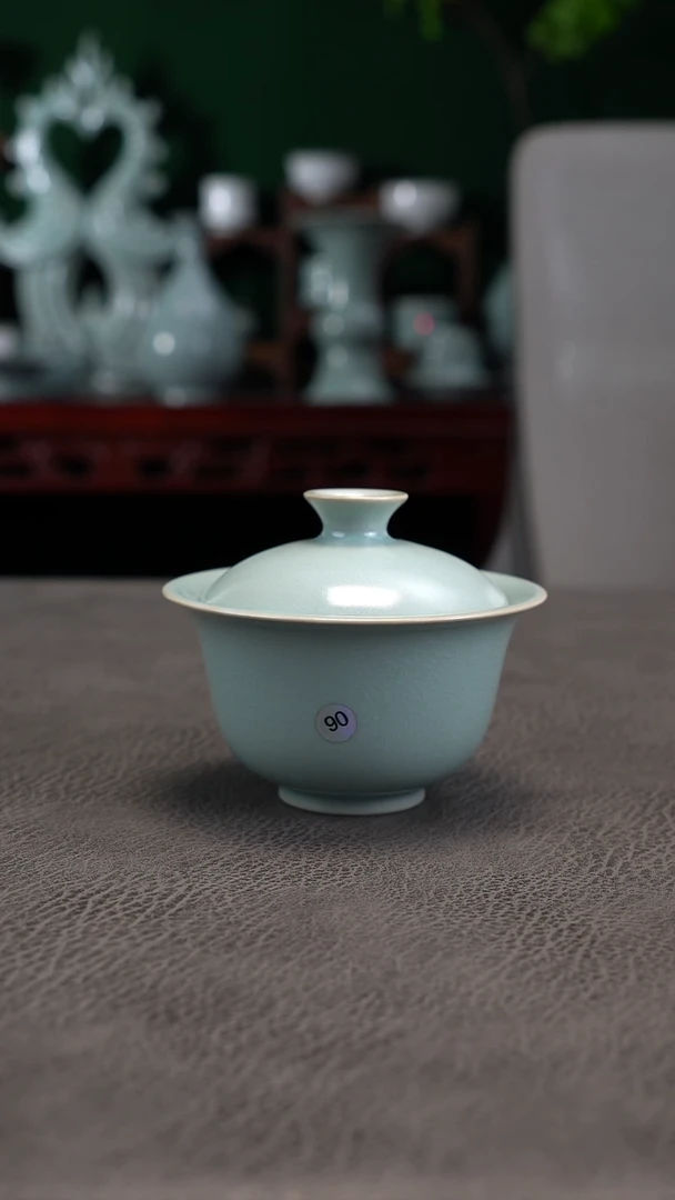鱼子纹90号元宝两才盖碗微微暇-二