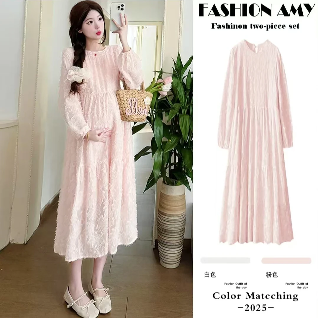 春季新款孕妇连衣裙洋气时尚减龄蕾丝温柔风法式遮肉显瘦气质裙子