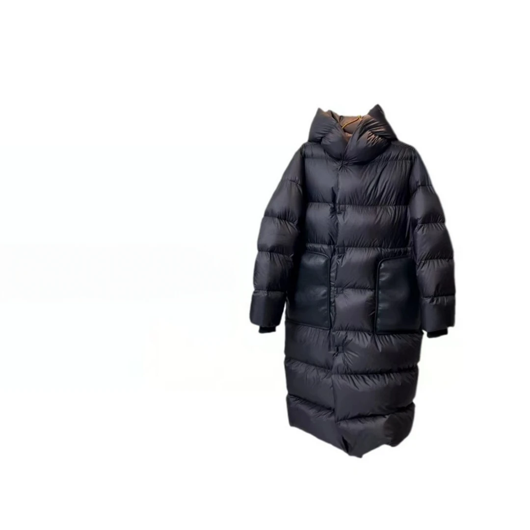 【大韩专享7085】暗黑风冬季超长款连帽简约保暖羽绒服