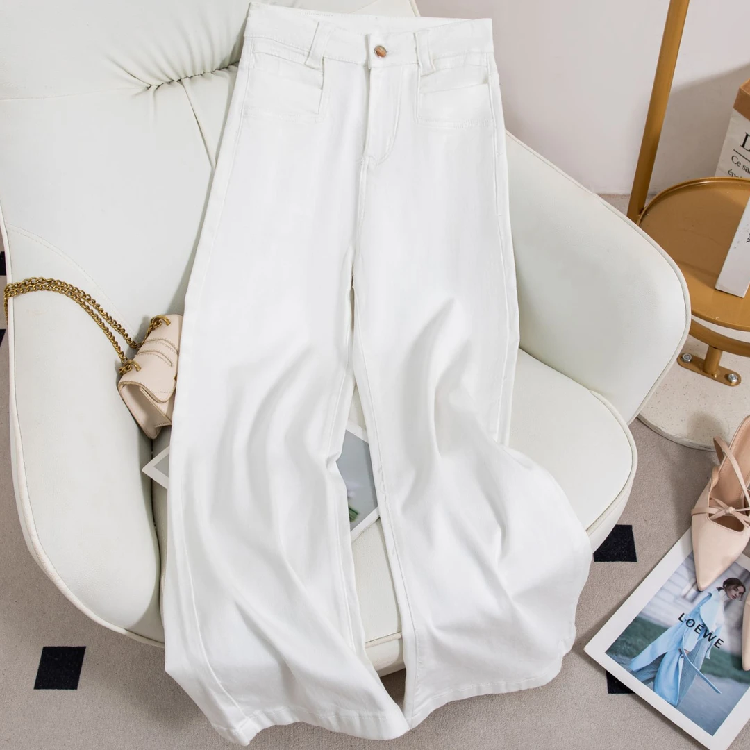 莱赛尔天丝牛仔裤女宽腿喇叭裤夏款高腰显瘦弹力拖地不贴腿百搭