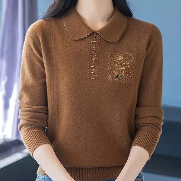 黛妍829冬季新款100%羊毛气质复古女款polo领针织上衣
