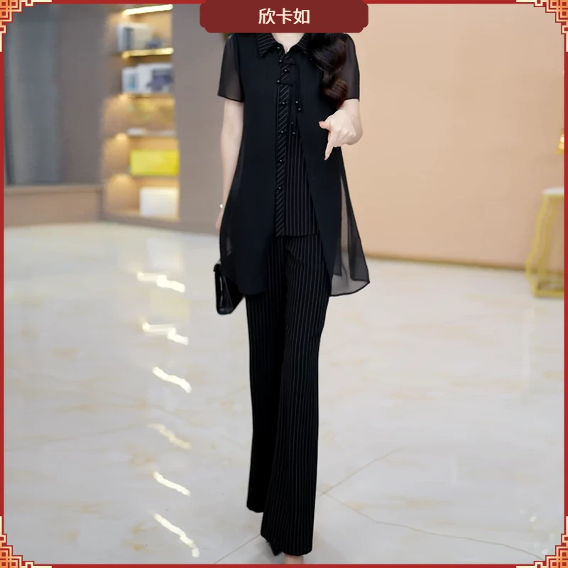 I大码套装优雅气质时尚大气两件套减龄休闲收腰显瘦套裤一整套I