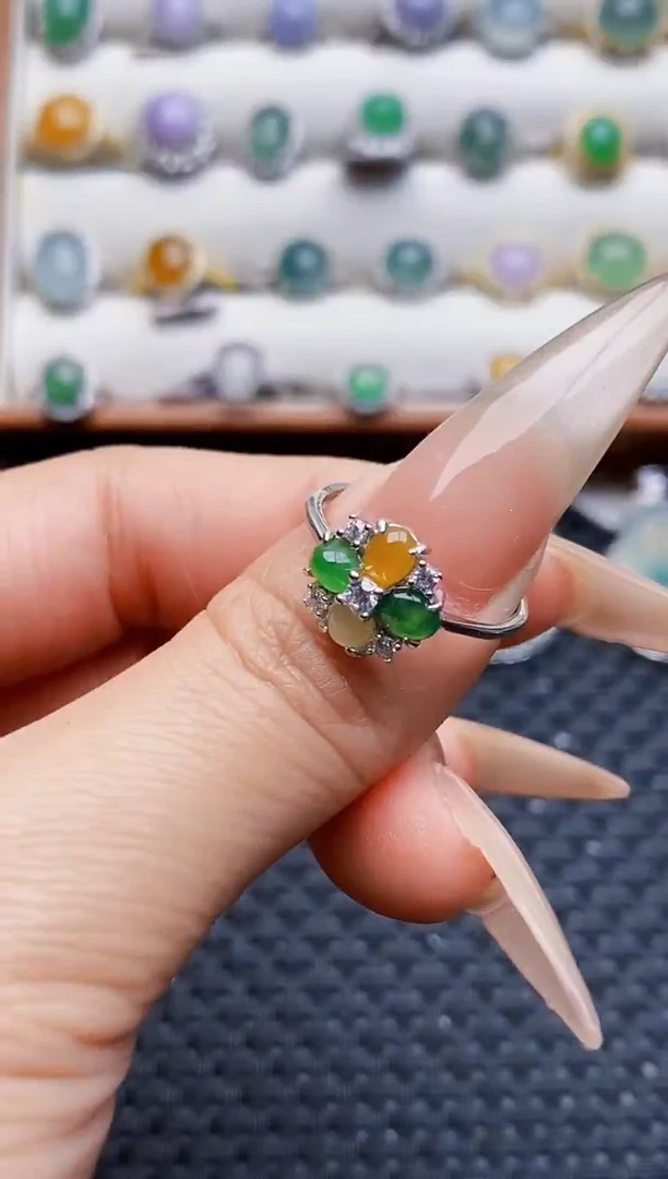 银S925镶嵌戒指翡翠9178