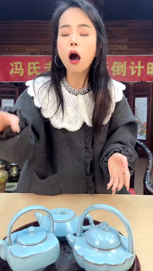 【闪购商品】瓷片E017/烟青色茶壶随缘/一件