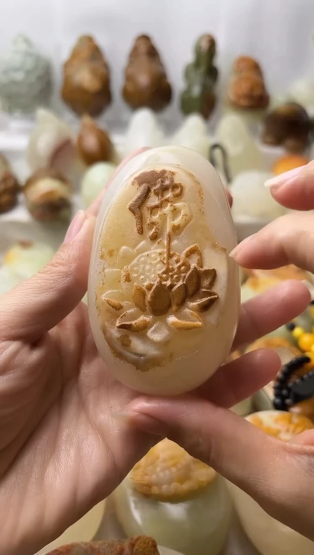 石材方解石棉纹正常不退换佛莲花微瑕