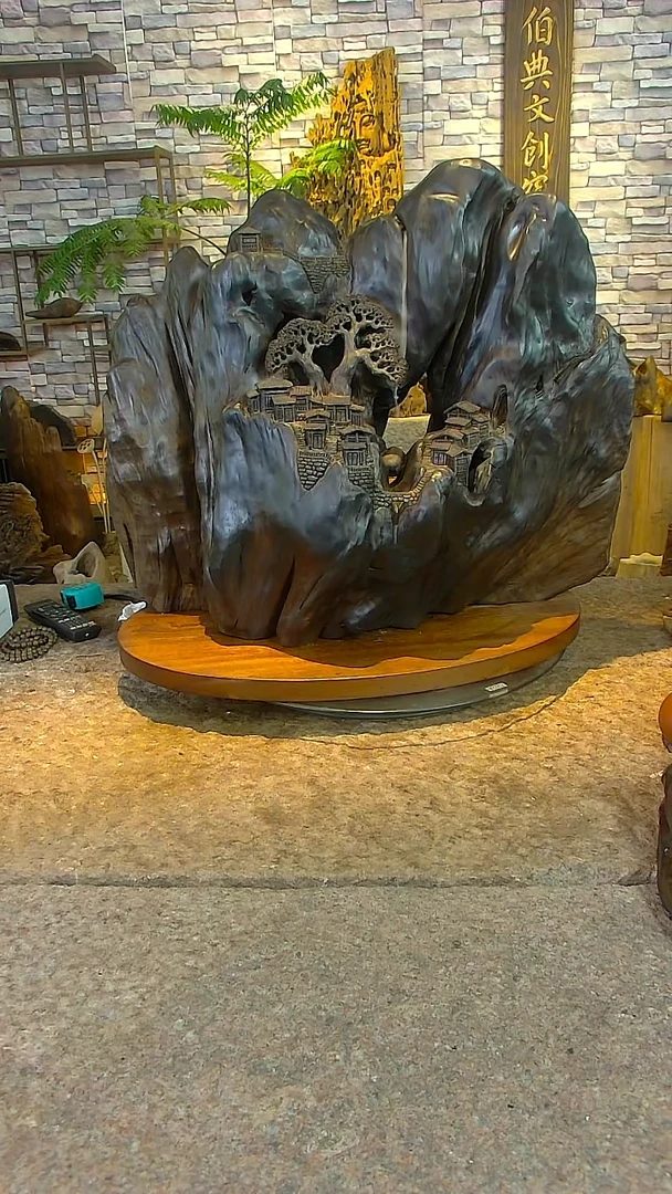 木哎***哦金丝楠乌禅意山水摆件