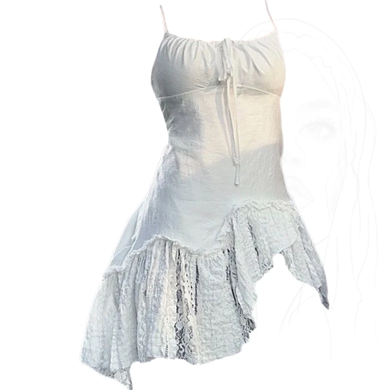 大码胖妹妹纯欲风不规则拼接蝴蝶结斜边吊带女春夏设计感小众上衣