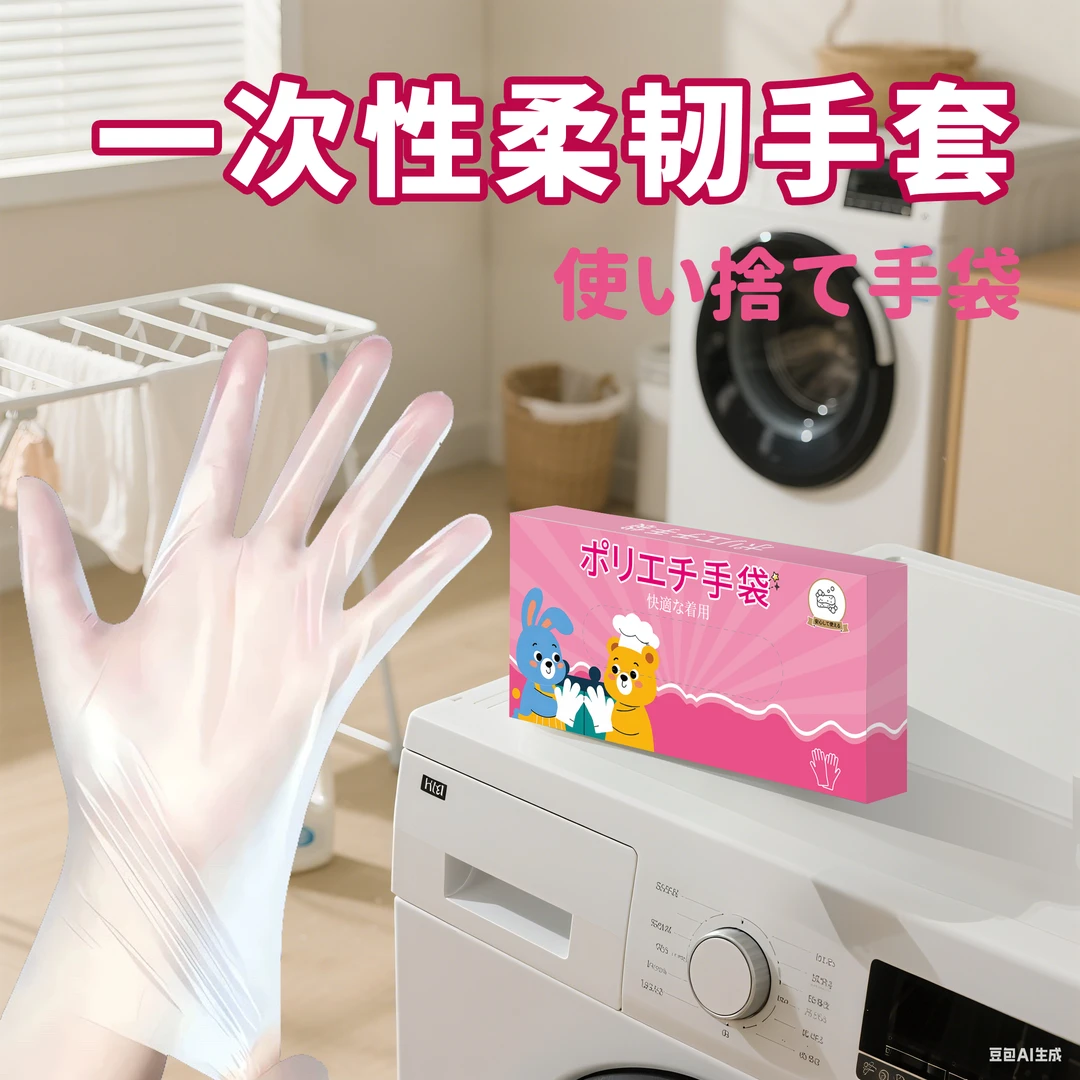 【新款粉色绿色随机发】一次性手套食品级防护透明加厚TPE手套