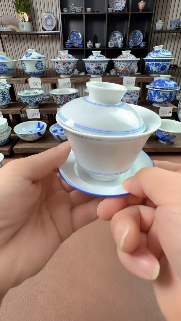 手工白胎三才盖碗