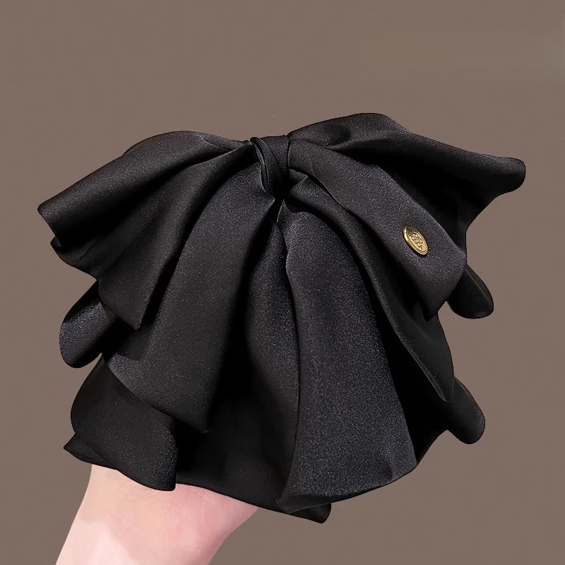 韩系黑色公主风马尾夹头饰高级感蝴蝶结抓夹后脑勺半扎发金标发夹