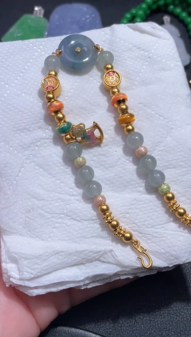 足金镶嵌手链翡翠78