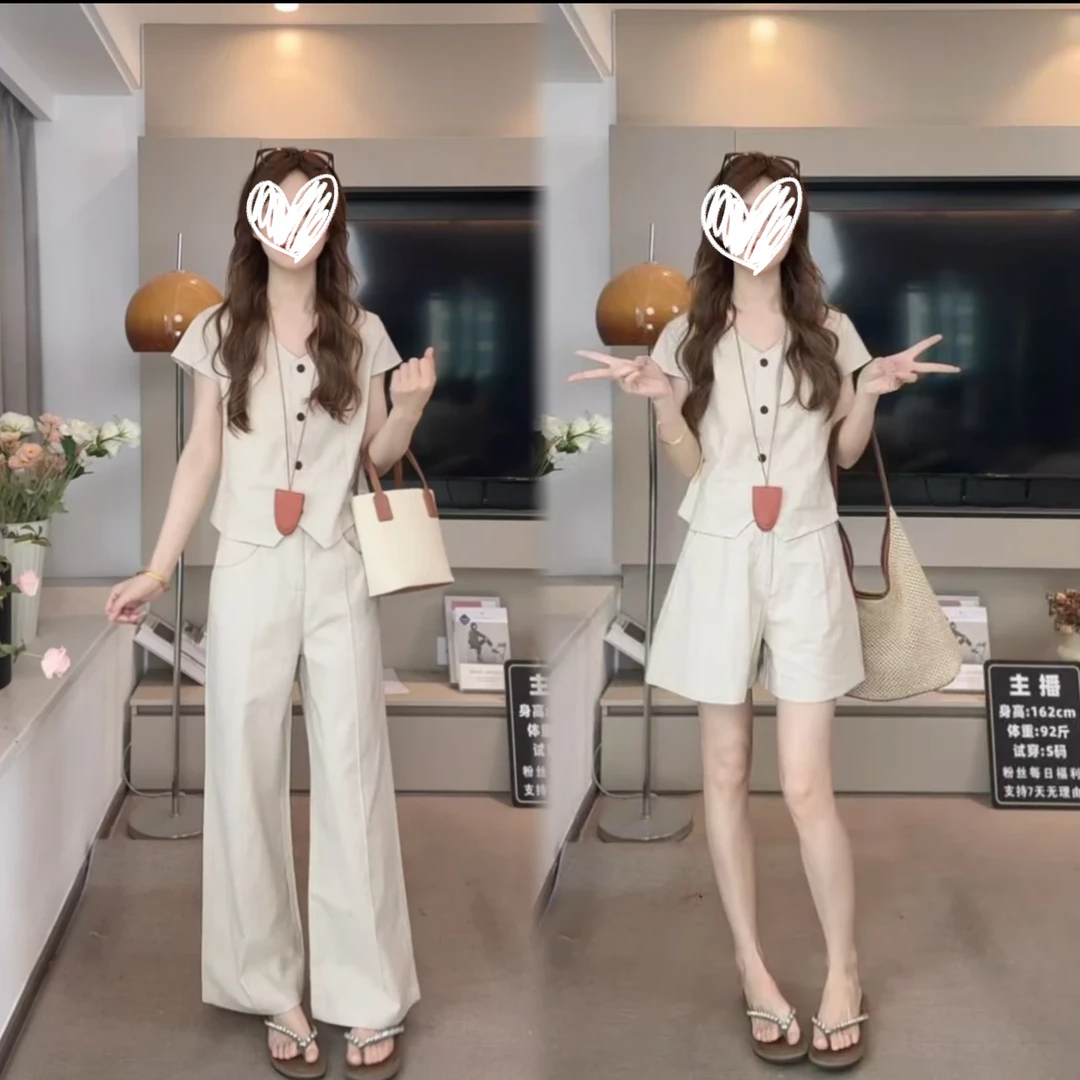 法式老钱风洋气时尚套装显瘦上衣女装气质夏季短袖宽松套装休闲