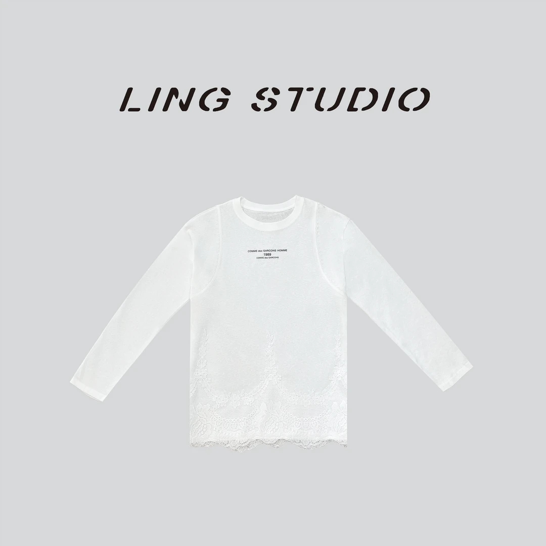 LING/STUDIO『白羽缪斯』秋季气质时尚蕾丝边长袖打底T恤5091561