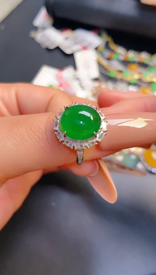 银S925镶嵌戒指翡翠天然