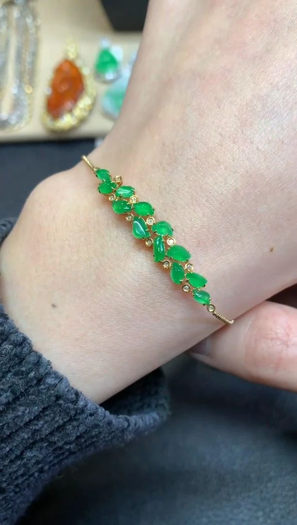 【闪购商品】翡翠手链18K金镶嵌叶子【无服务费】