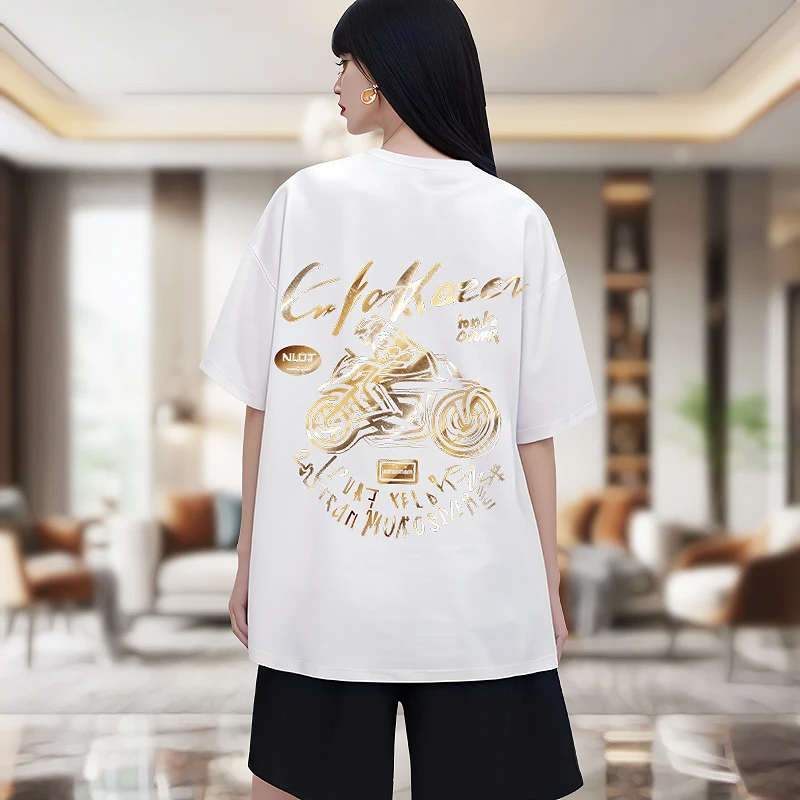 BY闪耀机车闪金圆领短袖男T恤/男女同款潮牌纯棉新款夏季5X0002