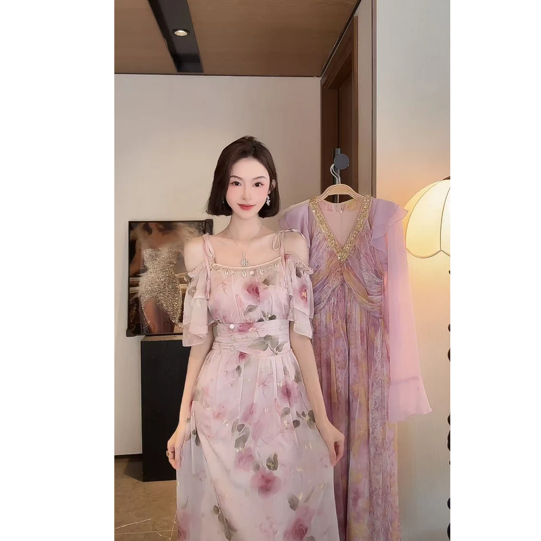 兔子定制【花园派对】夏季新款复古收腰印花仙女连衣裙TZ41410