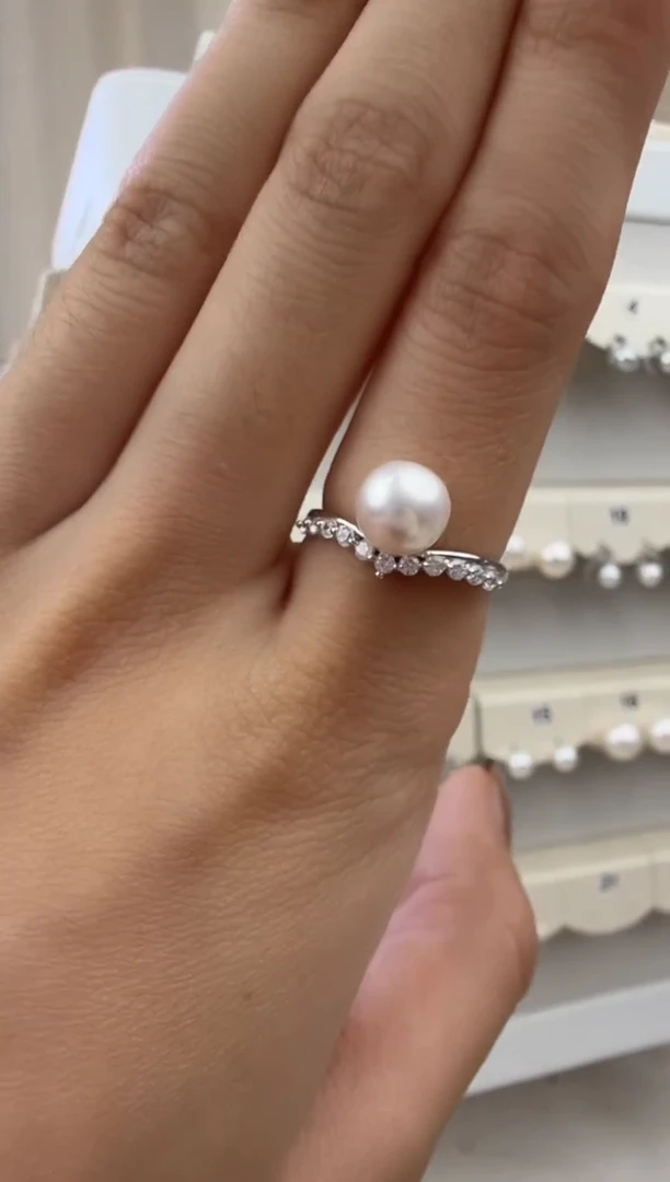 银S925镶嵌戒指淡水珍珠7-8mm戒指