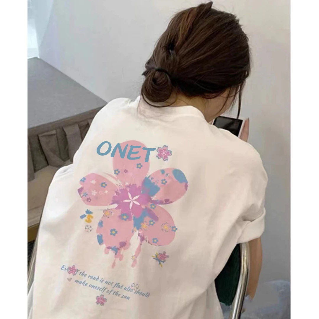 100%纯棉港风百搭圆领上衣女韩版ins夏季减龄小众印花时尚短袖T恤