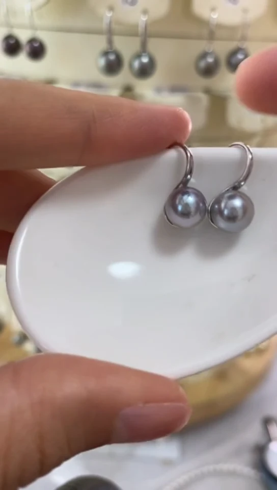 银S925镶嵌耳饰海水珍珠7.5-8mm