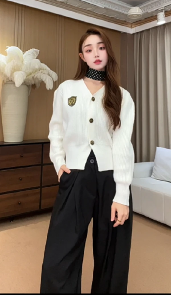 短袖长袖高弹力简约学院风白色洋气春秋款毛针织衫