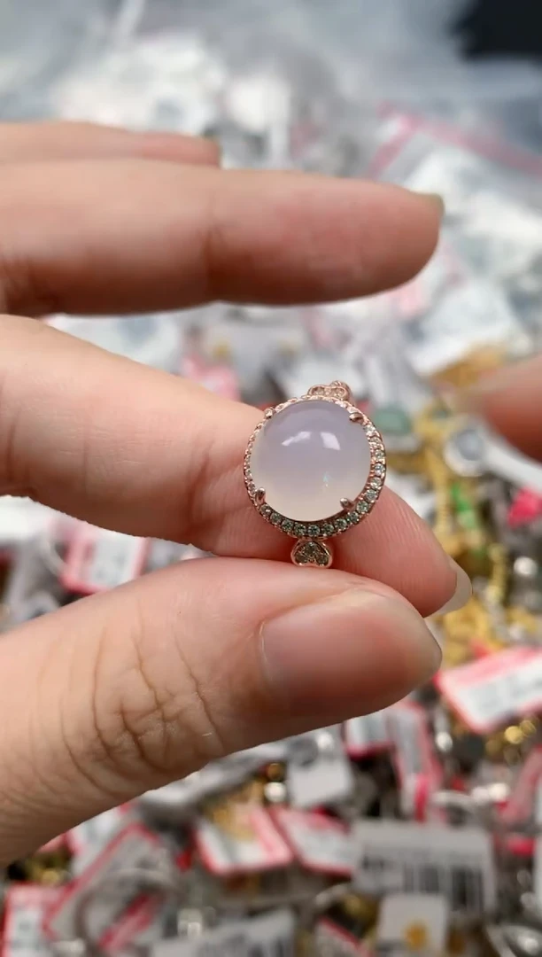 翡翠戒指银S925镶嵌天然缅甸翡翠