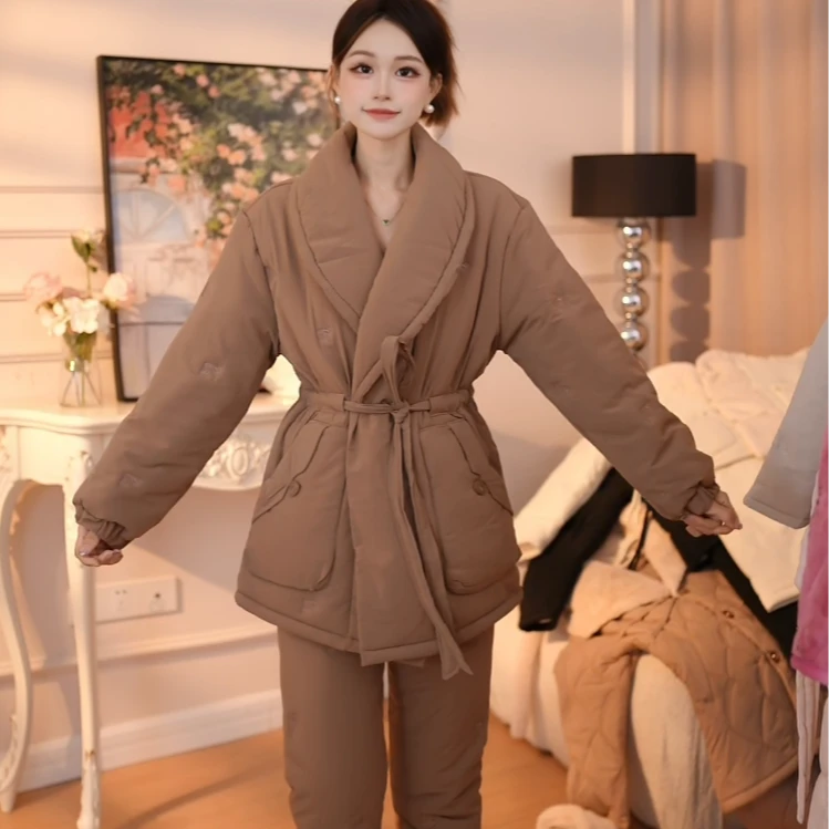 查理夫人【荠棠】2025新款小个子睡衣女三层夹棉冬季加绒加厚睡衣