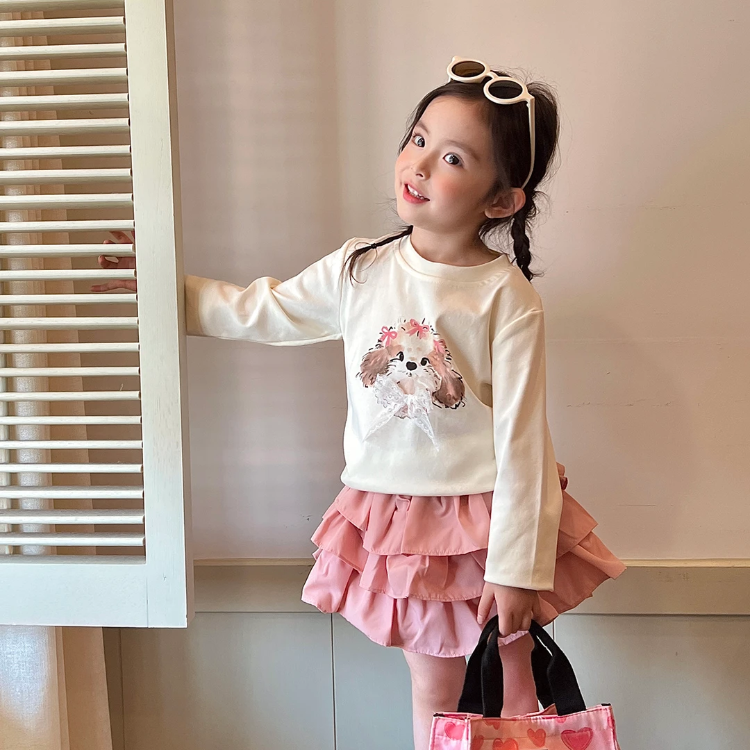 现货【森贝】98棉春装3394女童时尚百搭软糯舒适T恤卡通长袖上衣