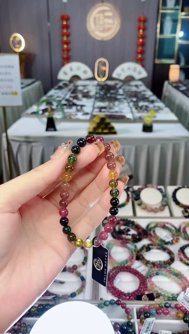 未镶嵌老矿碧玺色标彩虹透体单圈手串6mm+碧玺dan多样性发货一条