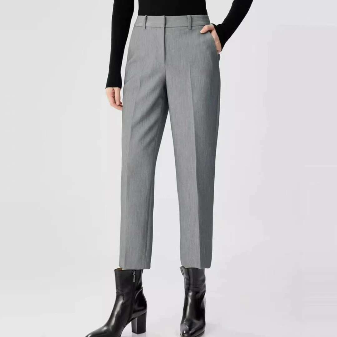 阿玛施AMASS新款女装轻职场气质纯色高腰显瘦烟管裤职业5100302