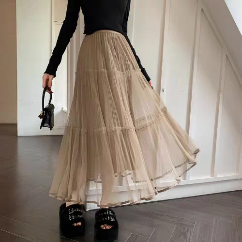 高腰通勤裙子拼接不起球半身裙连衣裙网纱裙女装百搭洋气衣服女