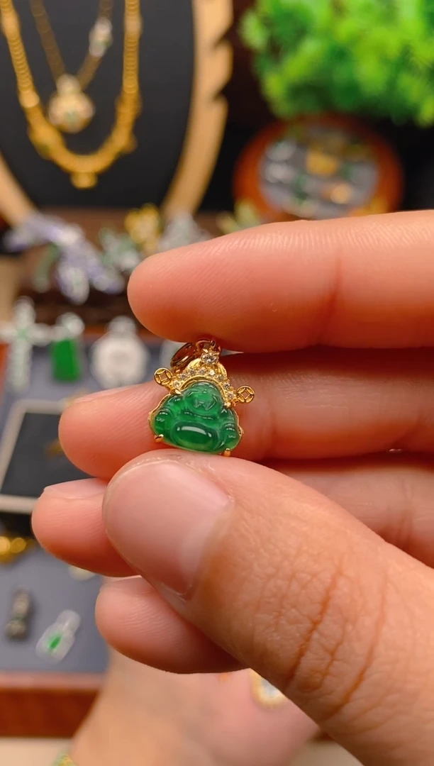【闪购商品】翡翠吊坠(不含链)银S925镶嵌金色财神佛公