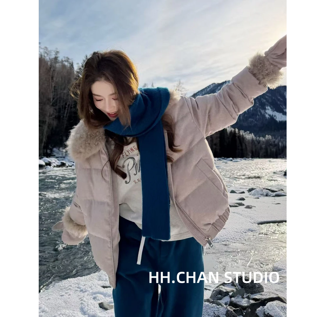 HH.CHAN“权威鹅”95白鹅绒满分羊毛领带手套气质款羽绒HH55Q40674