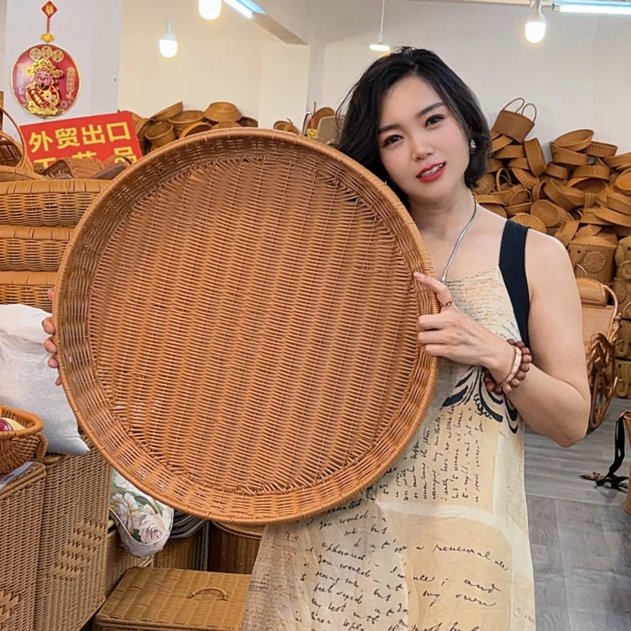 A178加固加厚大号晒筐簸箕手工编织家居收纳筐56*8