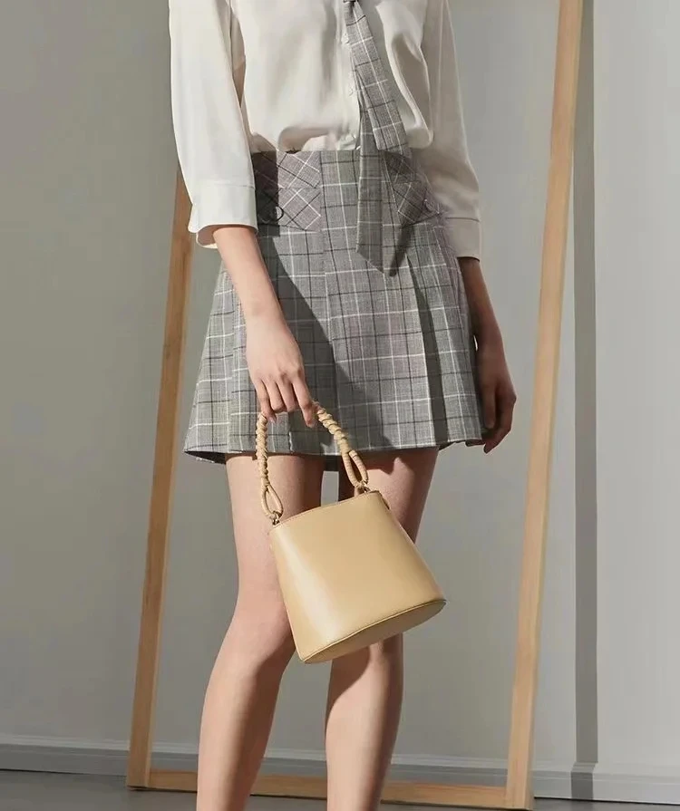 [甜桃女装]夏季新款格子百褶半身裙格纹时尚百搭英伦