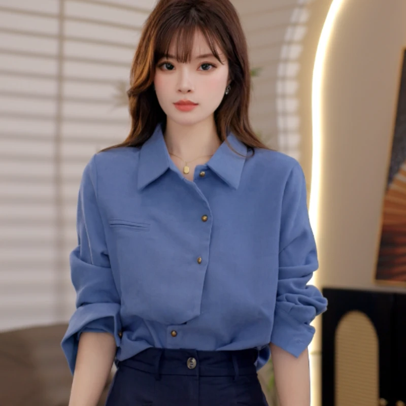 QH80591不规则春秋装新款显瘦百搭女士衬衣衬衫