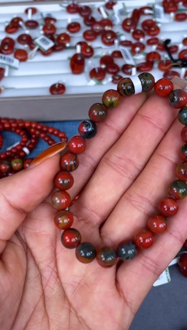 未镶嵌手串南红玛瑙N53大山包原矿三彩包浆单圈