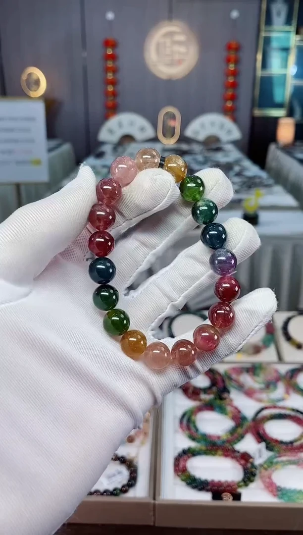 未镶嵌收藏级老矿碧玺彩虹单圈手串10mm+碧玺xion多样性发一条