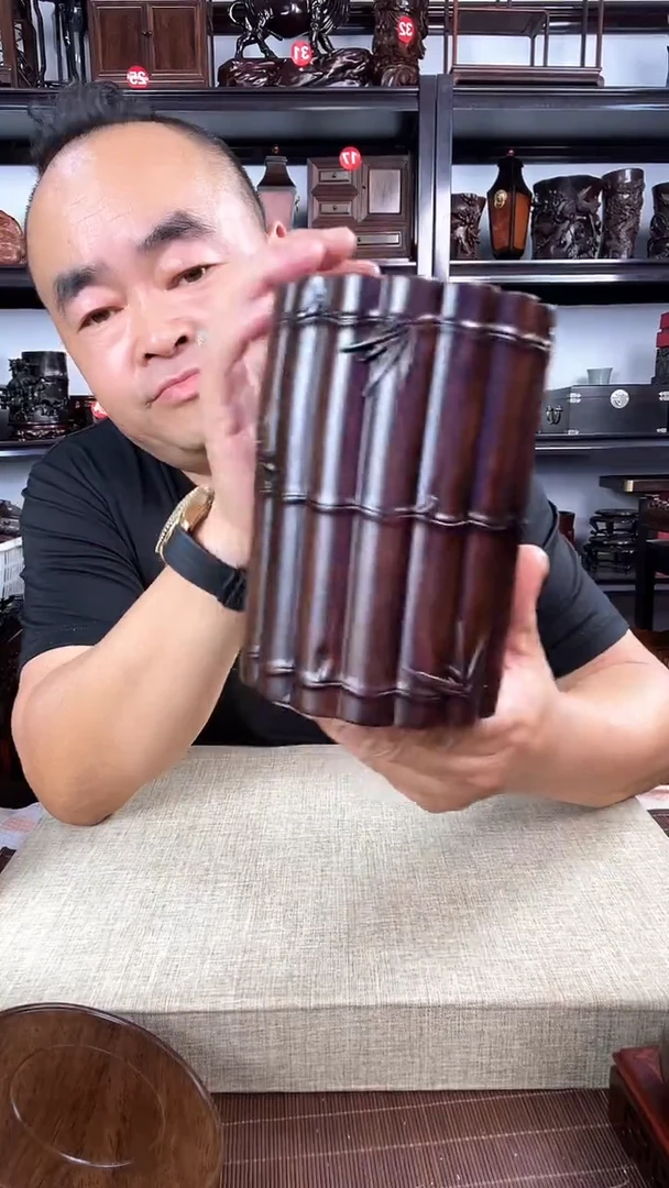 木竹节笔筒老李红木工艺品